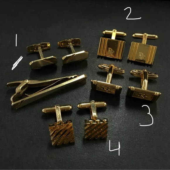 Authentic Christian Dior Yves Saint Laurent Gold Tone Cufflinks & tie clip PICK1 - Picture 9 of 11